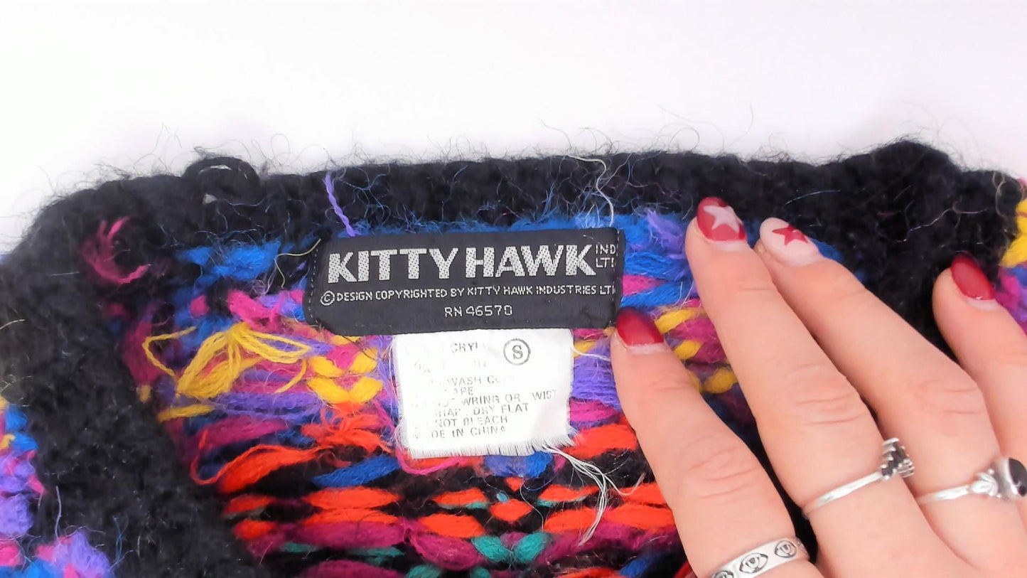 90s Kitty Hawk Fair Isle Sweater Black Multicolor Diamond Pullover Small S
