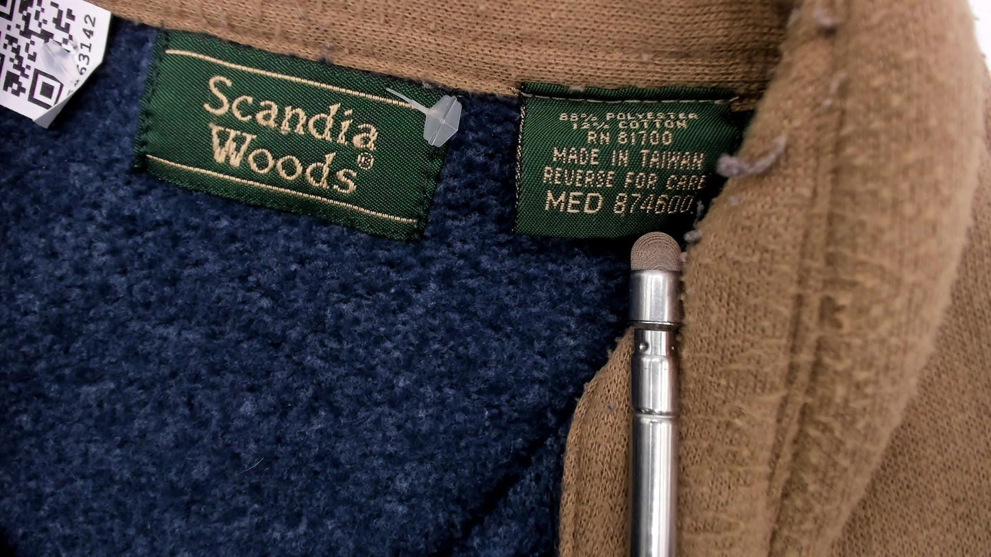 90s Scandia Woods Navy Polo Sweater Tan Elbow Patches Henley Medium M
