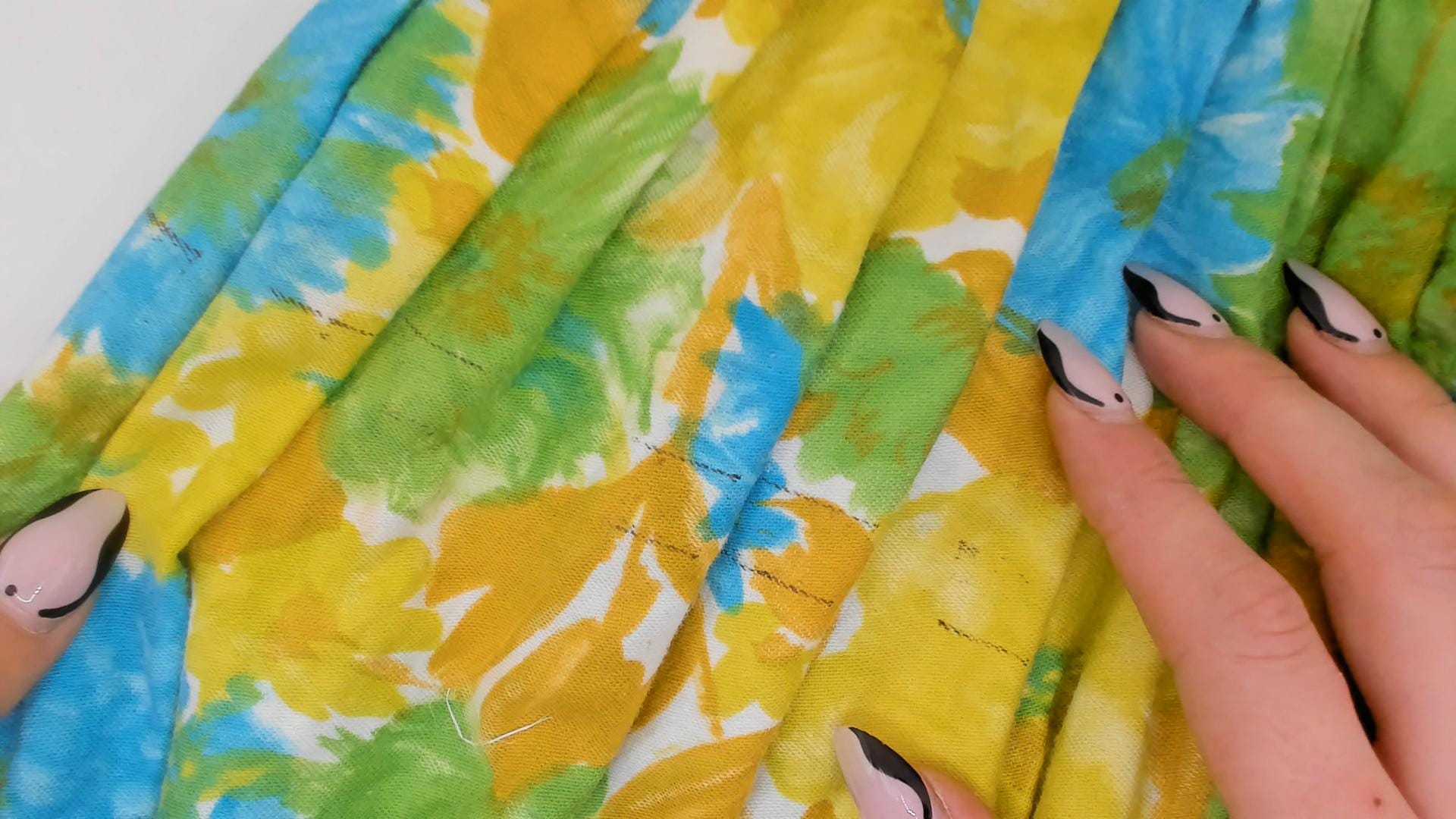 60s Floral Fit-and-Flare Sundress Daisy Print Yellow Green Blue Cotton XS