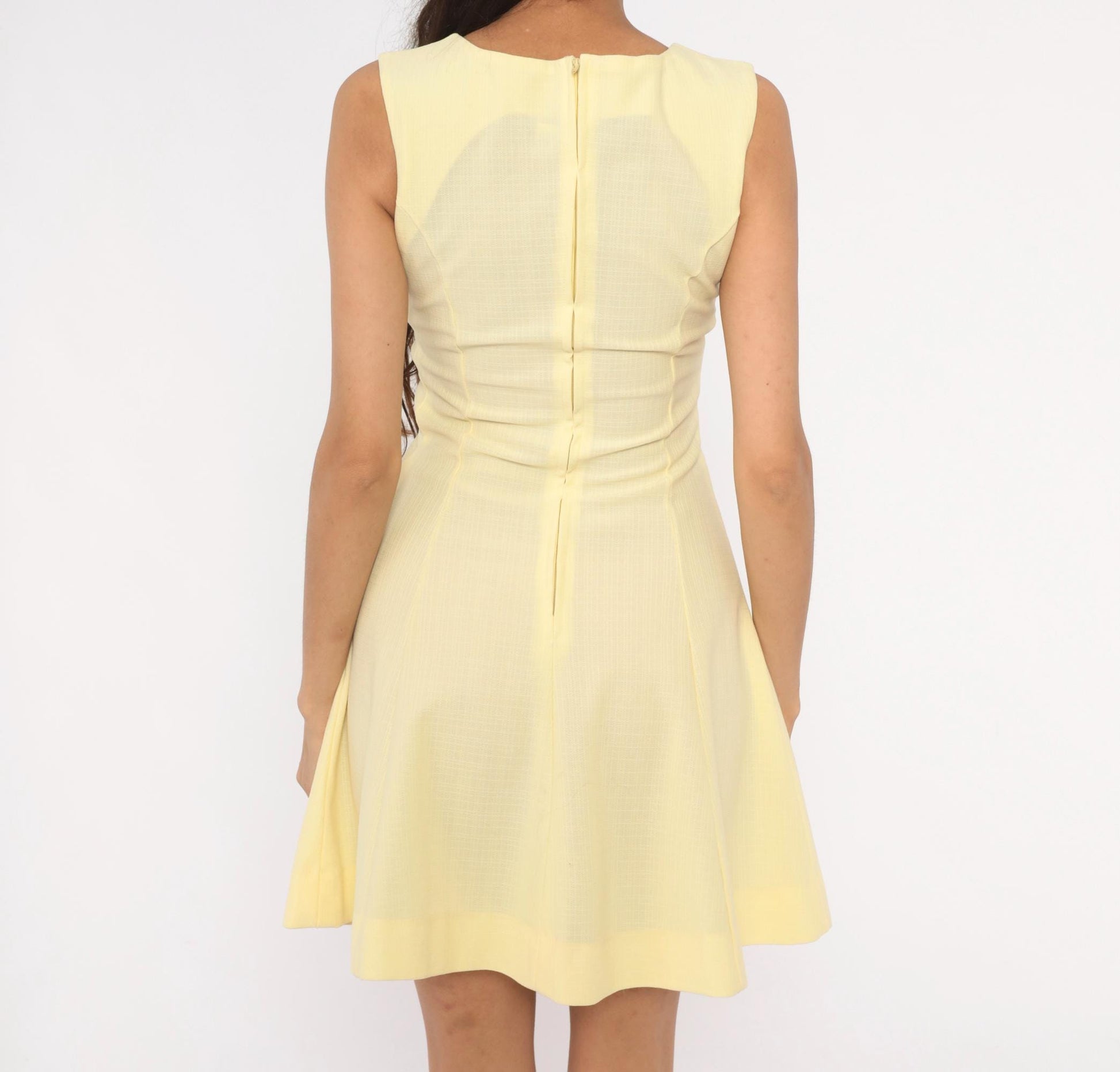 90s Butchamaid Butter Yellow Mini Dress Fit And Flare V-Neck Sleeveless Extra Small XS