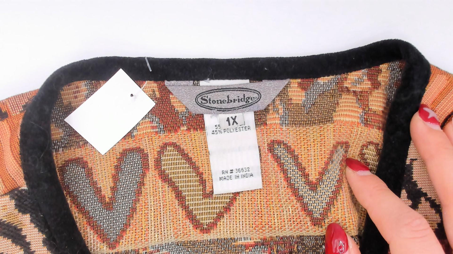 Y2K Stonebridge Tapestry Jacket Animal Print Woven Cotton Tan Brown Extra Large