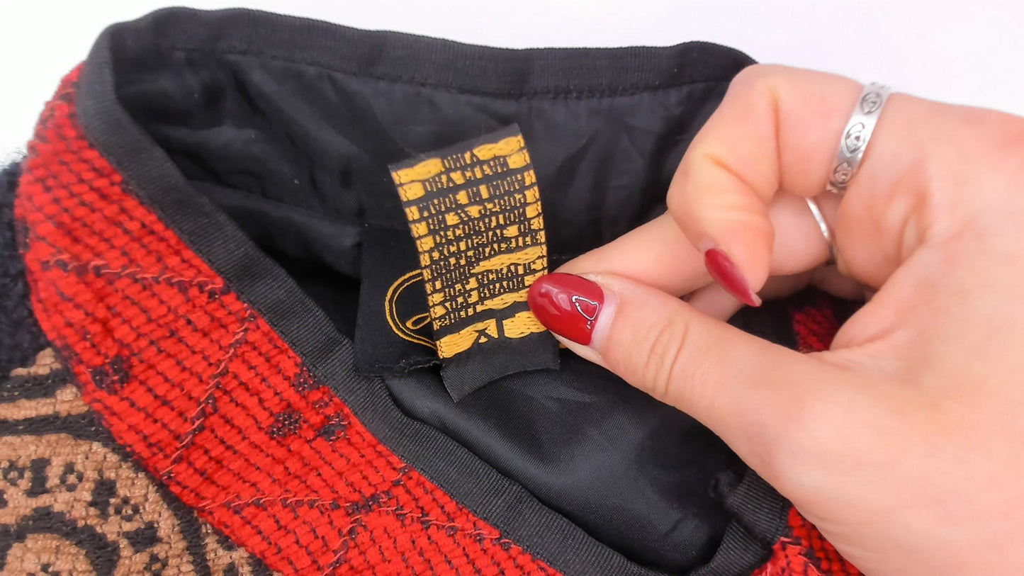 2000s Julia Kin Patchwork Embroidered Jacket Black Red Mandarin Collar Extra Large XL