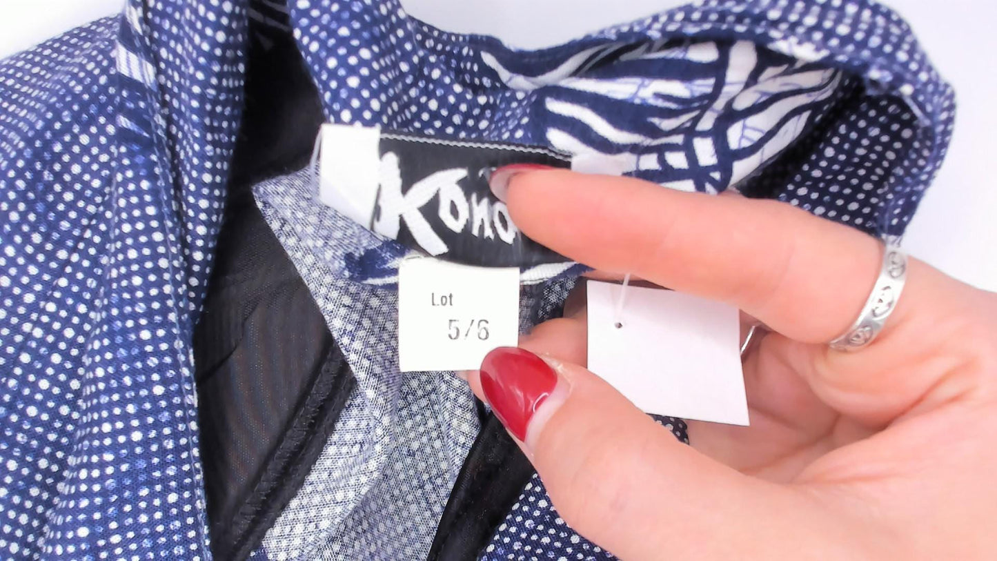 90s Kono Fern Leaf Wrap Dress Cobalt Navy Midi A-Line Small S