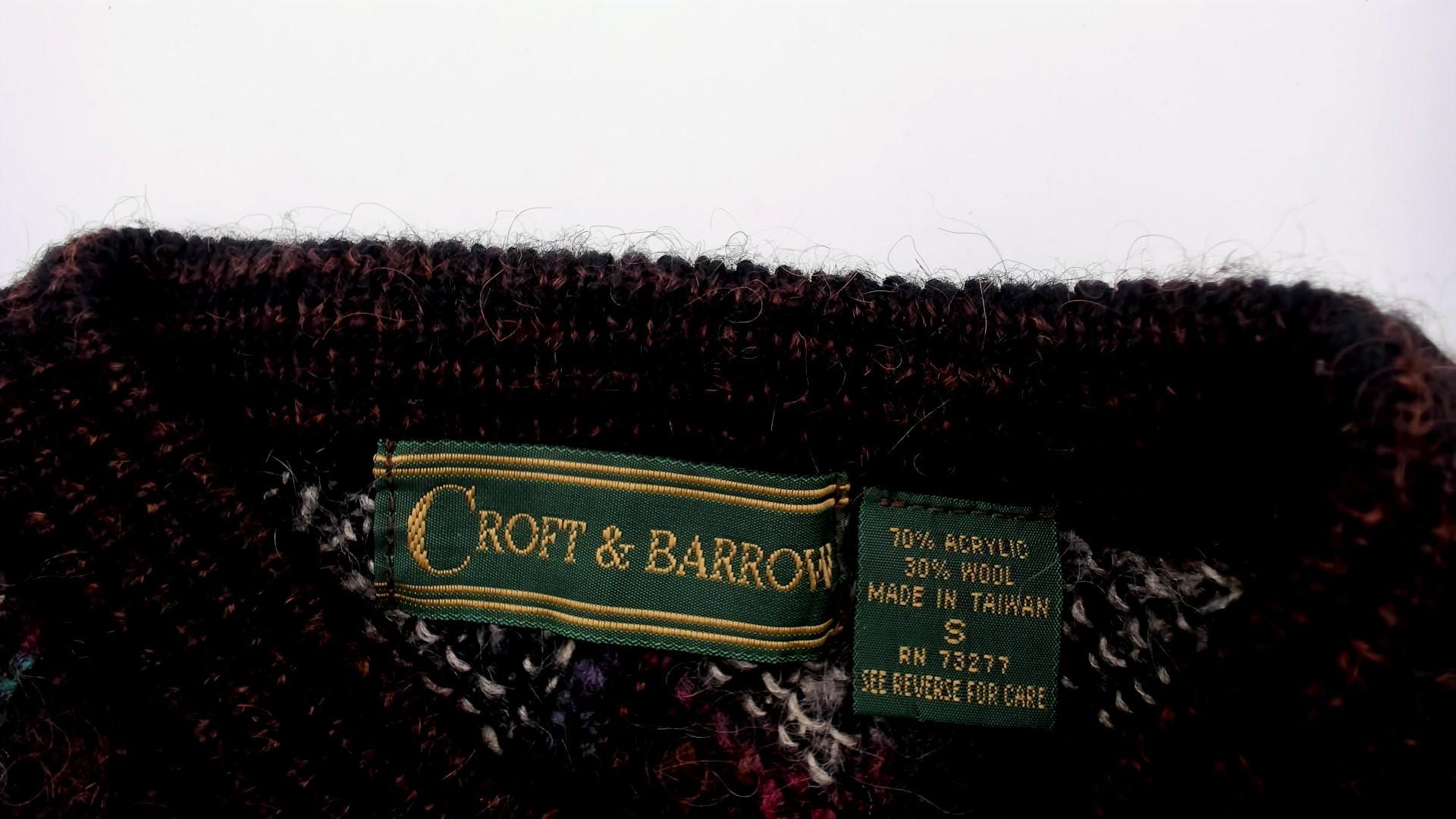 80s Croft & Barrow Chevron Zigzag Wool Pullover Dark Brown Small