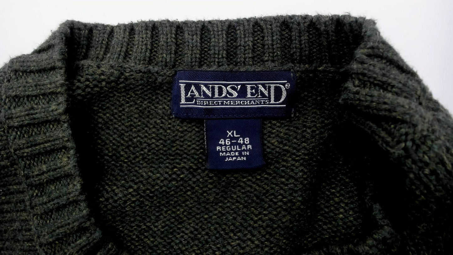 90s Lands End Dark Olive Cotton Knit Crewneck Pullover Extra Large XL