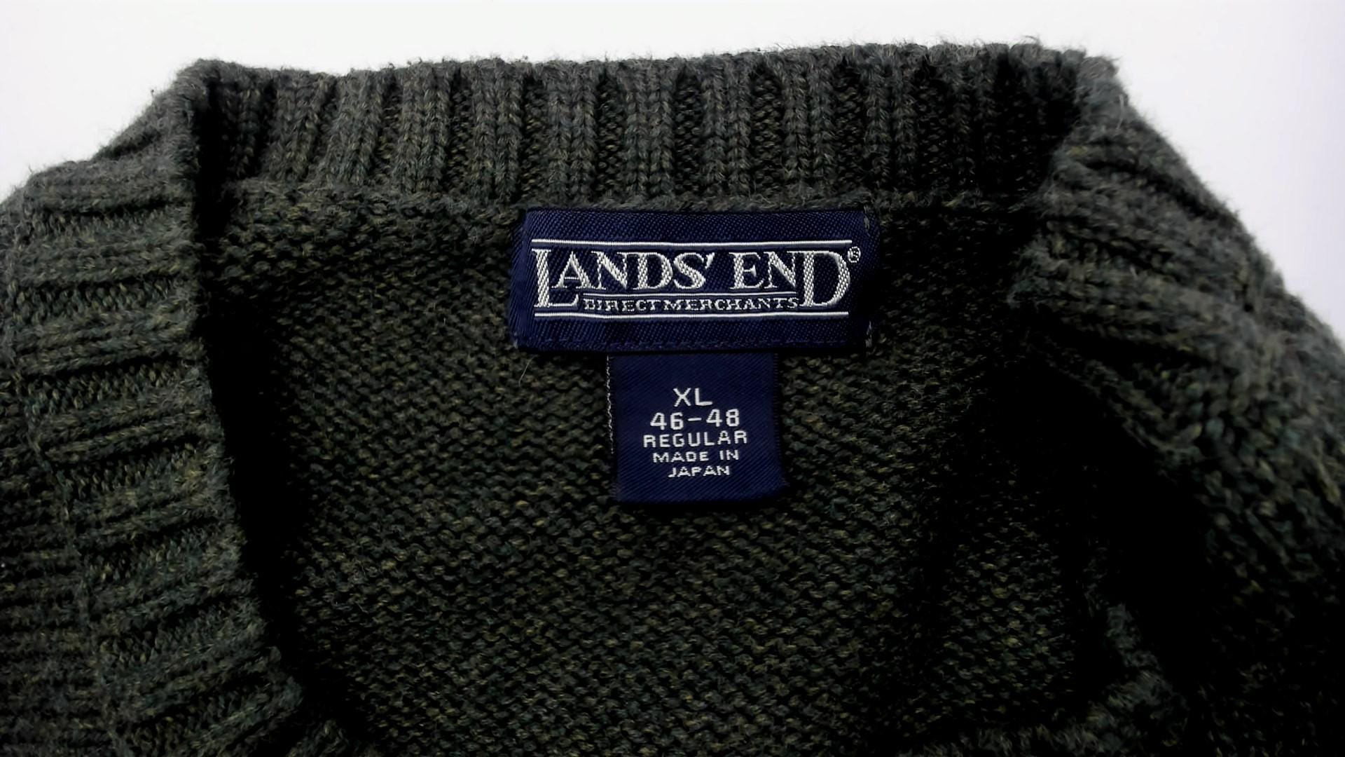 90s Lands End Dark Olive Cotton Knit Crewneck Pullover Extra Large XL