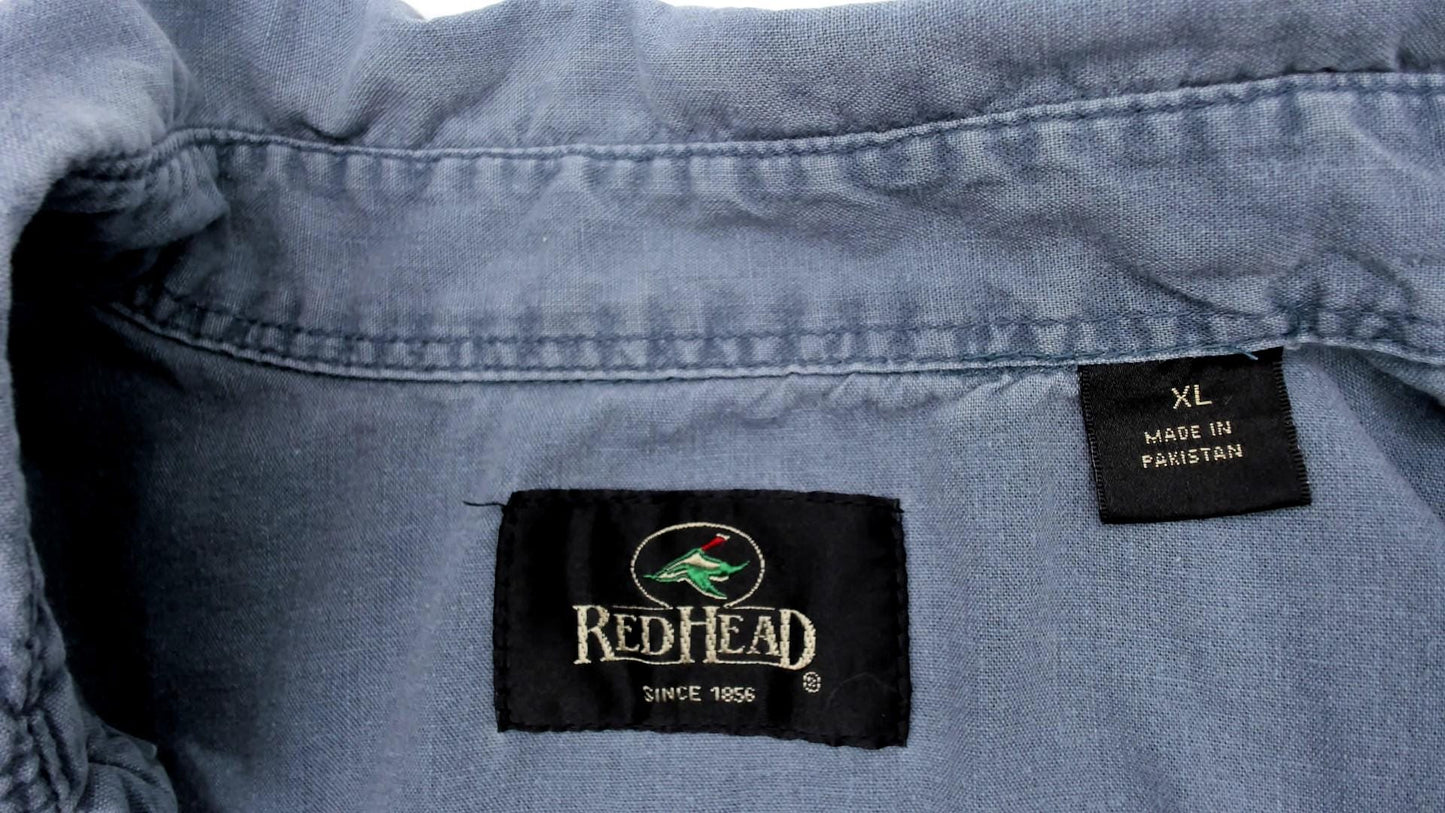 2000s Redhead Slate Blue Cotton Work Shirt Pointed Collar Chest Pockets Extra Large XL
