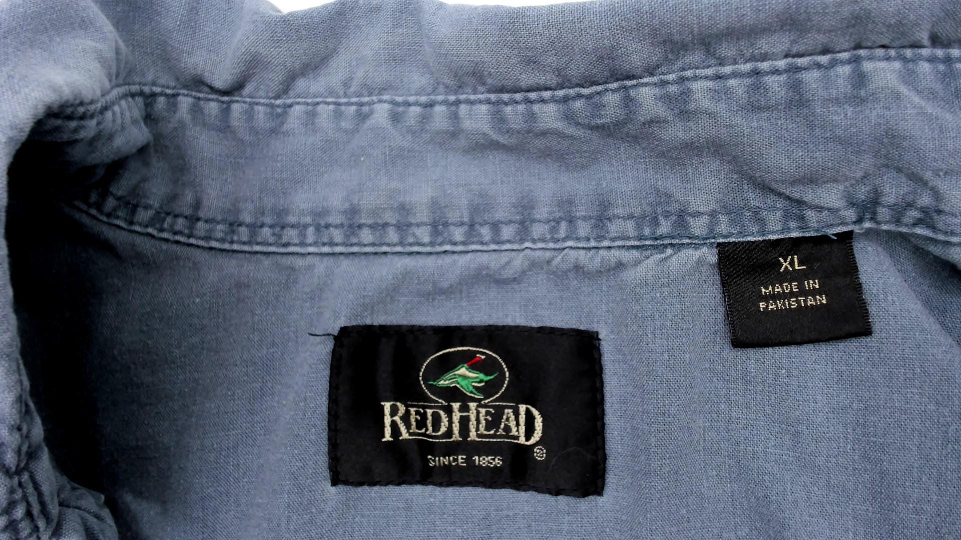 2000s Redhead Slate Blue Cotton Work Shirt Pointed Collar Chest Pockets Extra Large XL