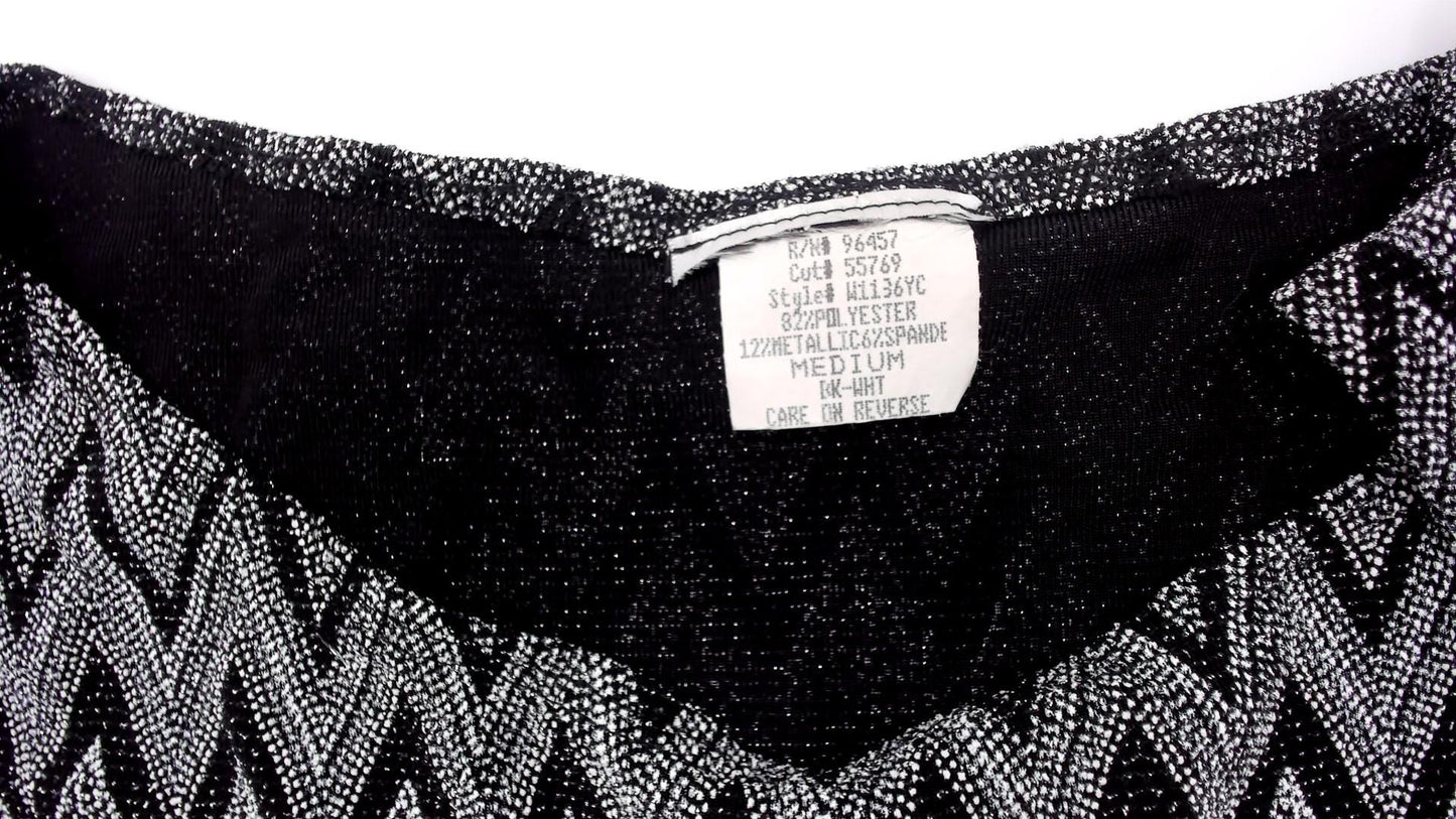 90s Black Grey Chevron Zigzag Metallic Knit Tank Medium M