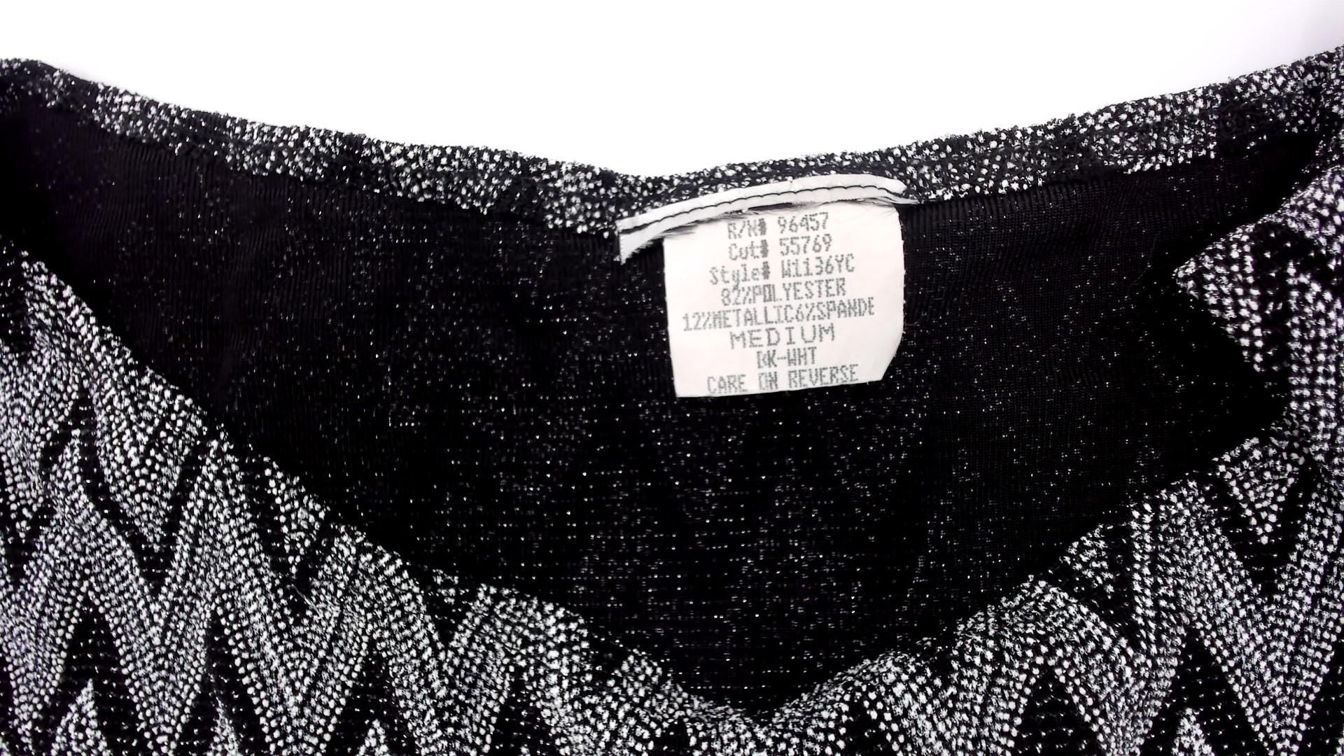 90s Black Grey Chevron Zigzag Metallic Knit Tank Medium M
