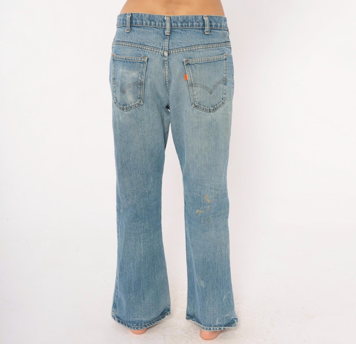 Y2K Levi's Orange Tab Flare Jeans Light Blue Distressed Low Rise 34x31