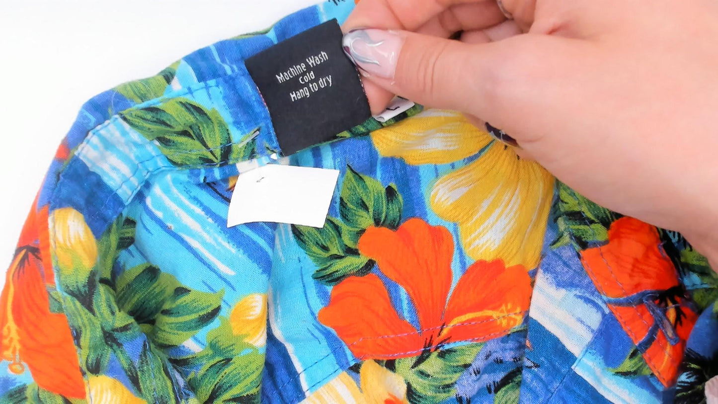 2000s Squish Wear Hawaiian Camp Collar Shirt Tropical Hibiscus Cotton Large L
