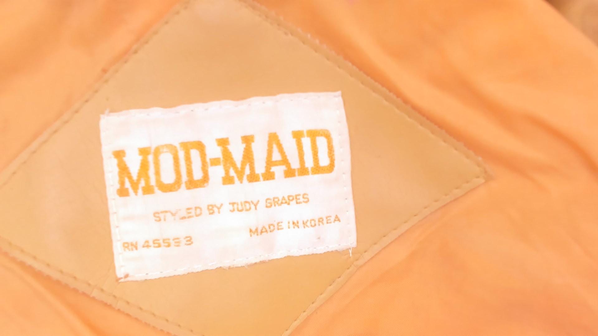 70s Mod-Maid Vinyl Coat Tan Button Front Notched Collar Mini Trench Large L