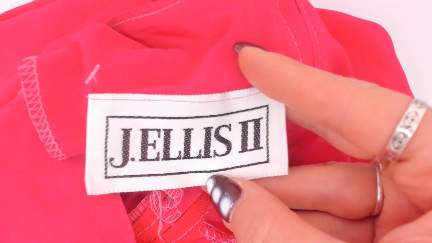1980s J.Ellis II Fuchsia Midi Dress Blouson Waist Pleated Skirt Extra Large