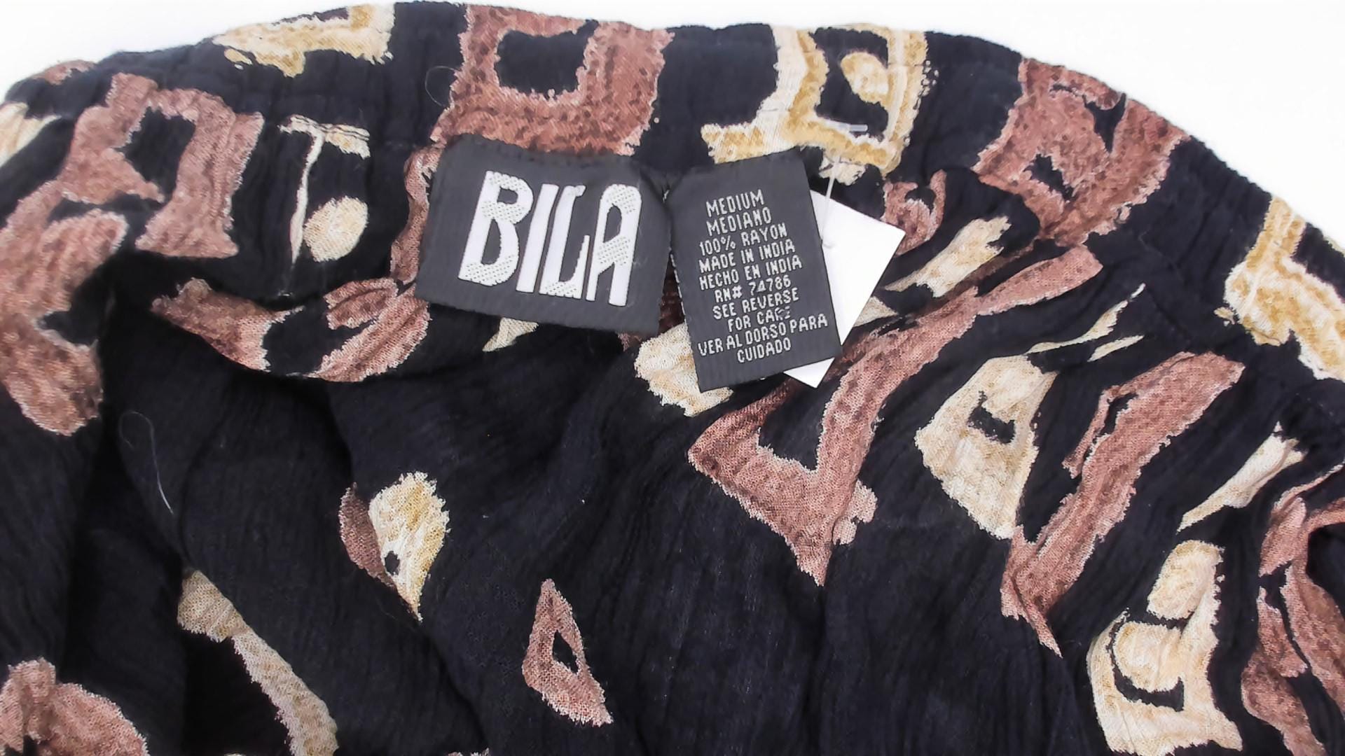 90s Bila Maxi Skirt Black Brown Batik Tribal Geometric Print Extra Large