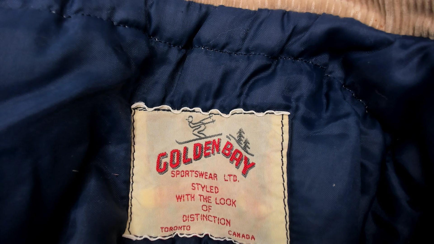 70s Golden Bay Ski Bomber Jacket Rust Brown Corduroy Color Block Small