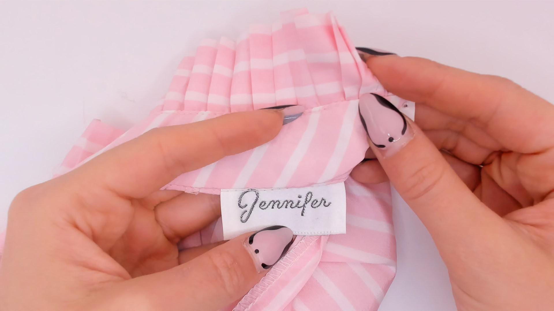 80s Jennifer Pink White Striped Dress Puff Sleeve Mock Neck Small