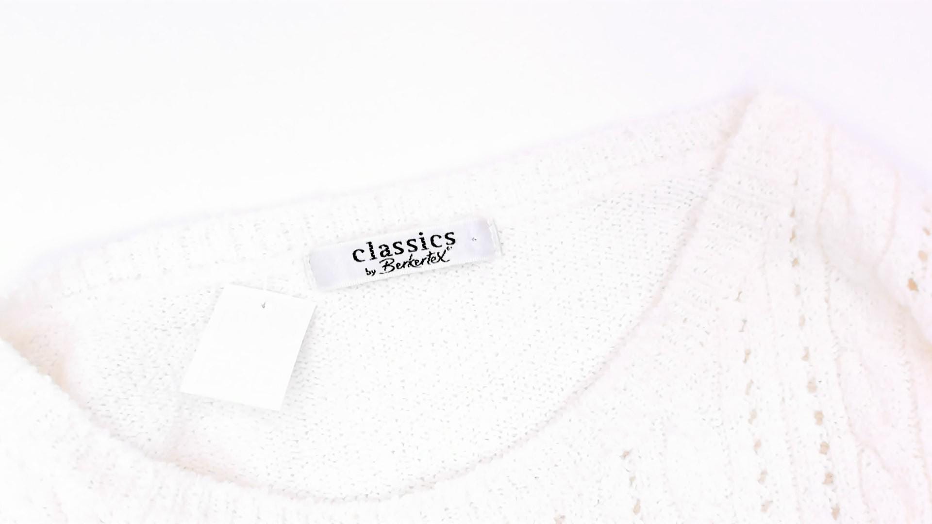 80s Pointelle Cable Knit Pullover Cream Short Sleeve Scoop Neck Large L