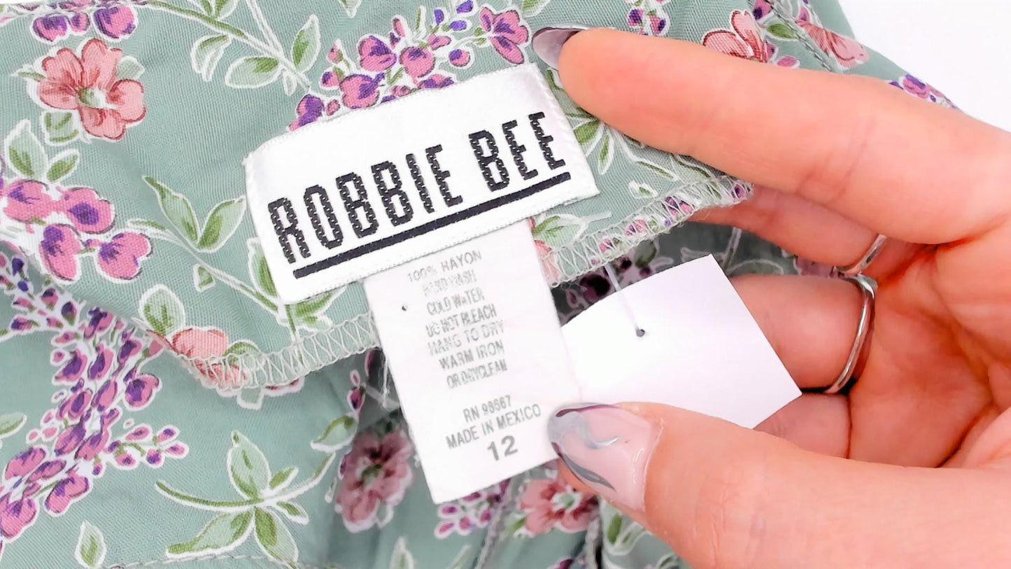 90s Robbie Bee Floral Mini Sundress Sage Green Button Front Large