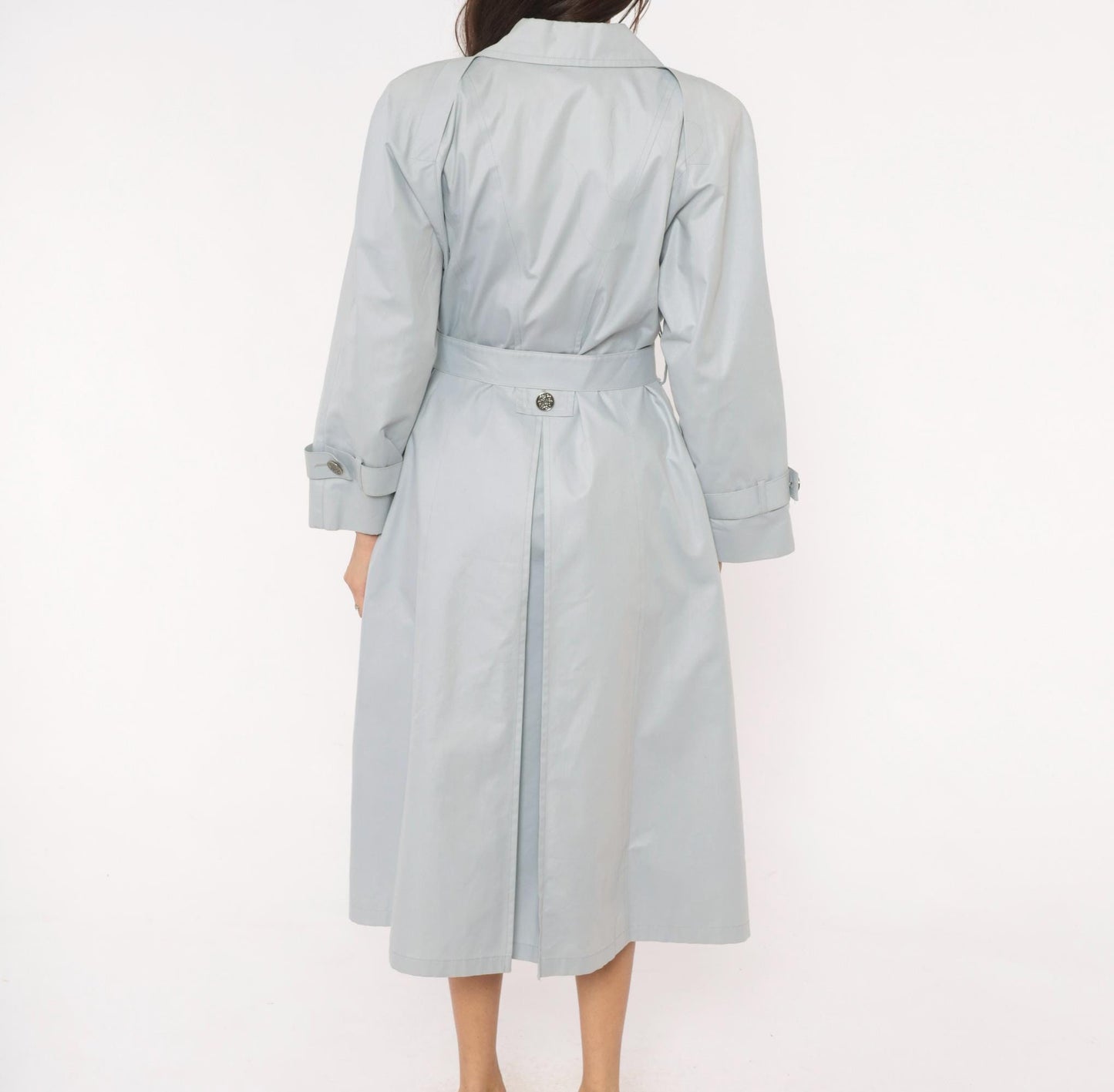 80s London Fog Trench Coat Blue Grey Belted Single Breasted Medium
