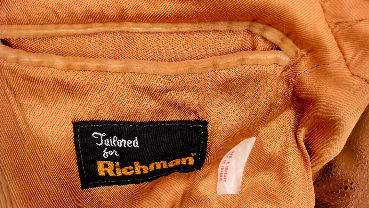 80s Richman Corduroy Blazer Tan Suede Elbow Patch Two Button Medium