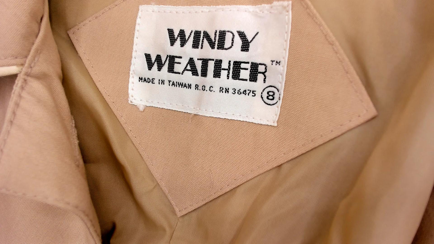 80s Windy Weather Tan Trench Coat Puff Sleeve Knee-Length Medium M