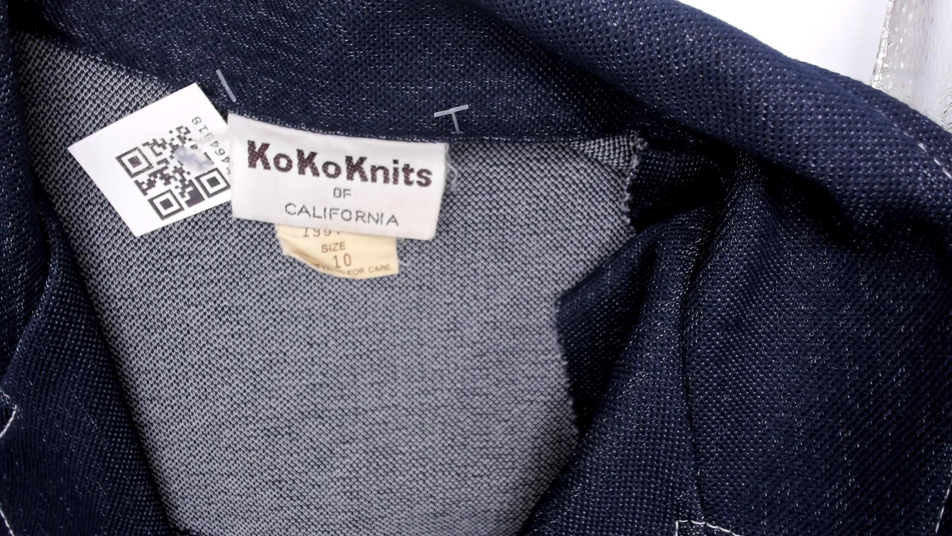 70s KokoKnits Denim Jacket Navy Snap Button Blazer Medium