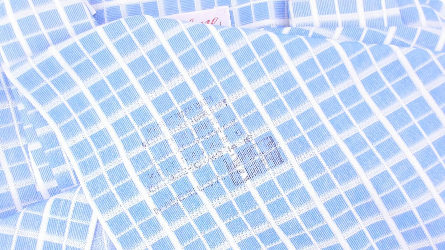 70s Dectolene Blue Windowpane Grid Check Shirt Pointed Collar Extra Large