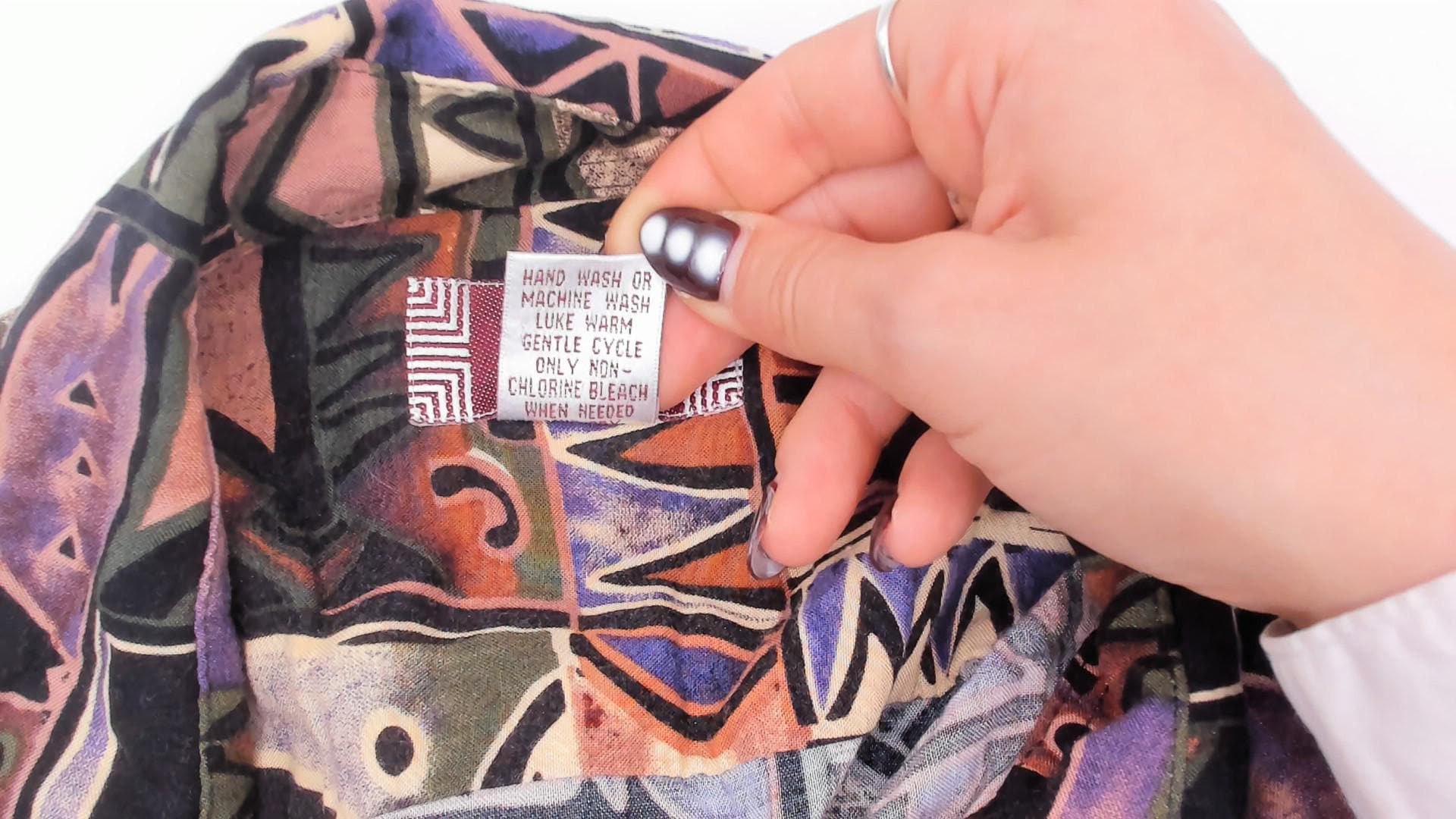 90s Chiamare Abstract Crop Top Shirt Button Front Collared Blouse Brown Purple Geometric Large L