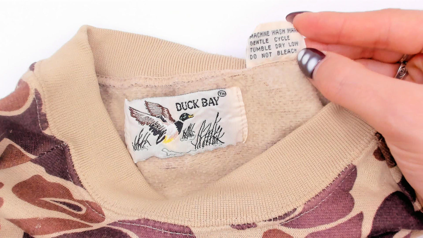 80s Duck Bay Camo Crewneck Sweatshirt Tan Brown Raglan Extra Large XL