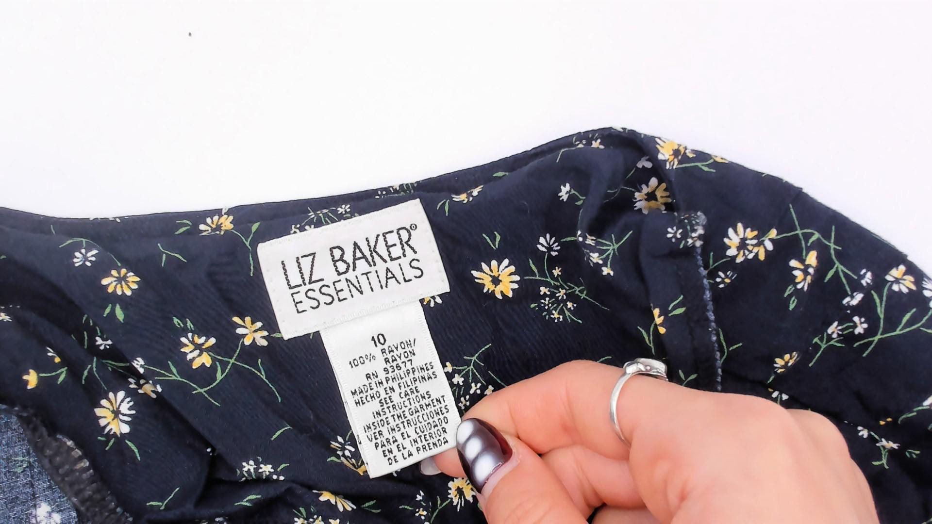90s Liz Baker Essentials Navy Floral Maxi Dress Yellow Daisy Button Front Medium