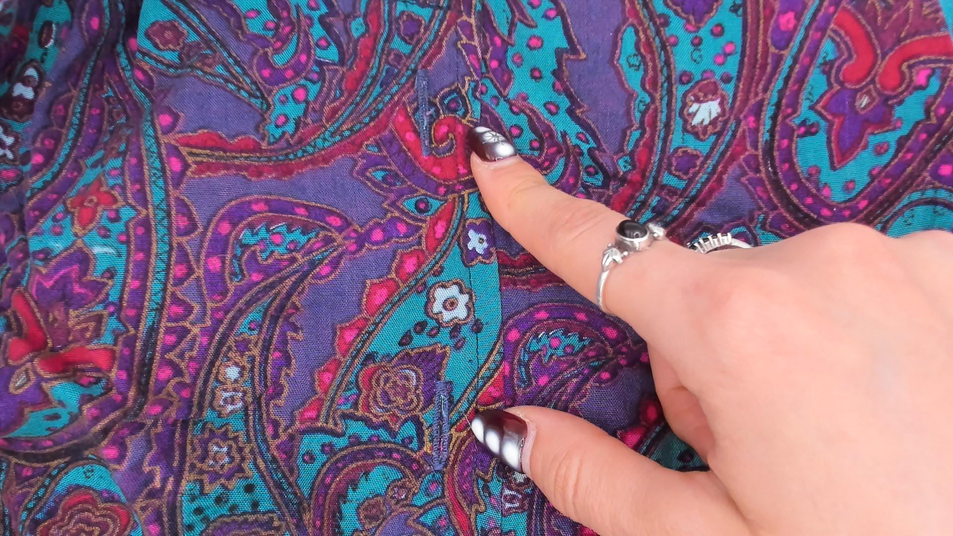 80s Tr Bentley Paisley Floral Dress Purple Teal Button Front Sleeveless Medium