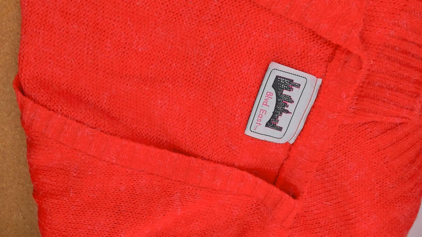 80s Red Knit Vest Button Front V Neck Diamond Pocket Cardigan Large L