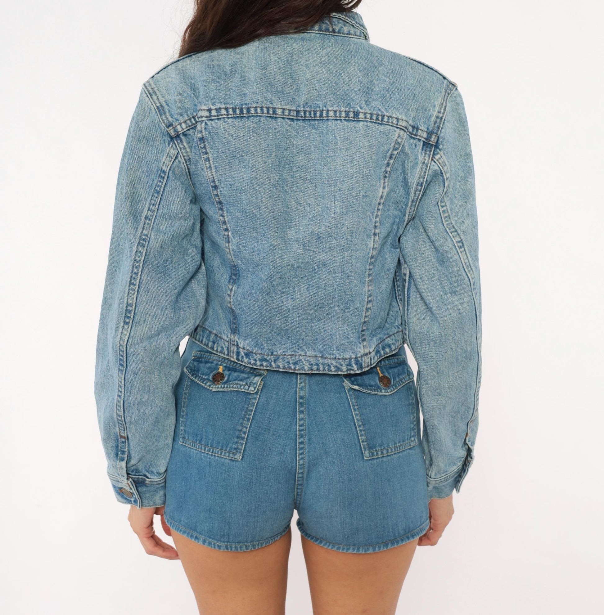 90s Lee Cropped Denim Jacket Light Wash Blue Cotton Trucker Small S