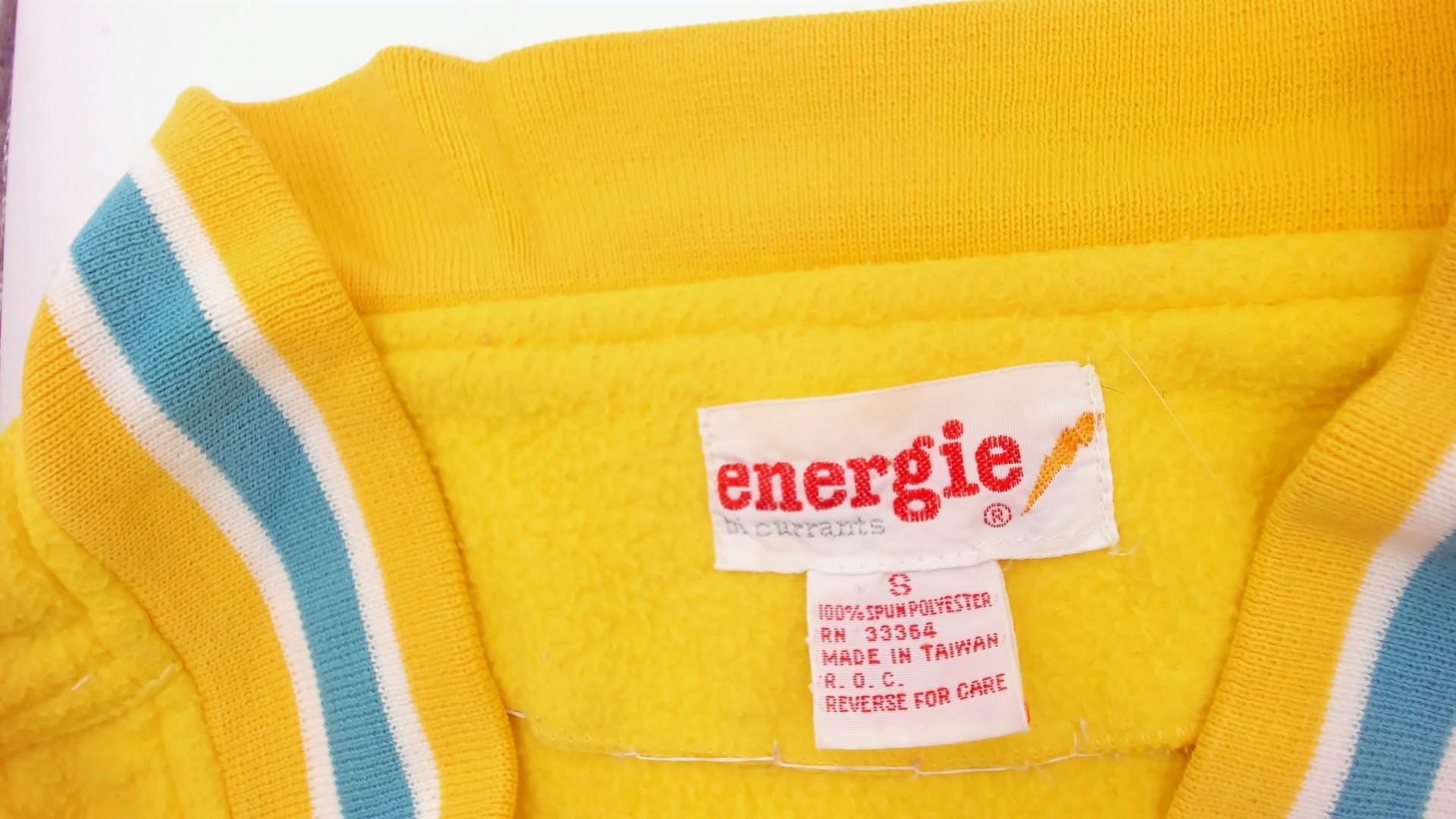 90s Energie Yellow Varsity Cardigan Baseball Patch Teal Striped Small S