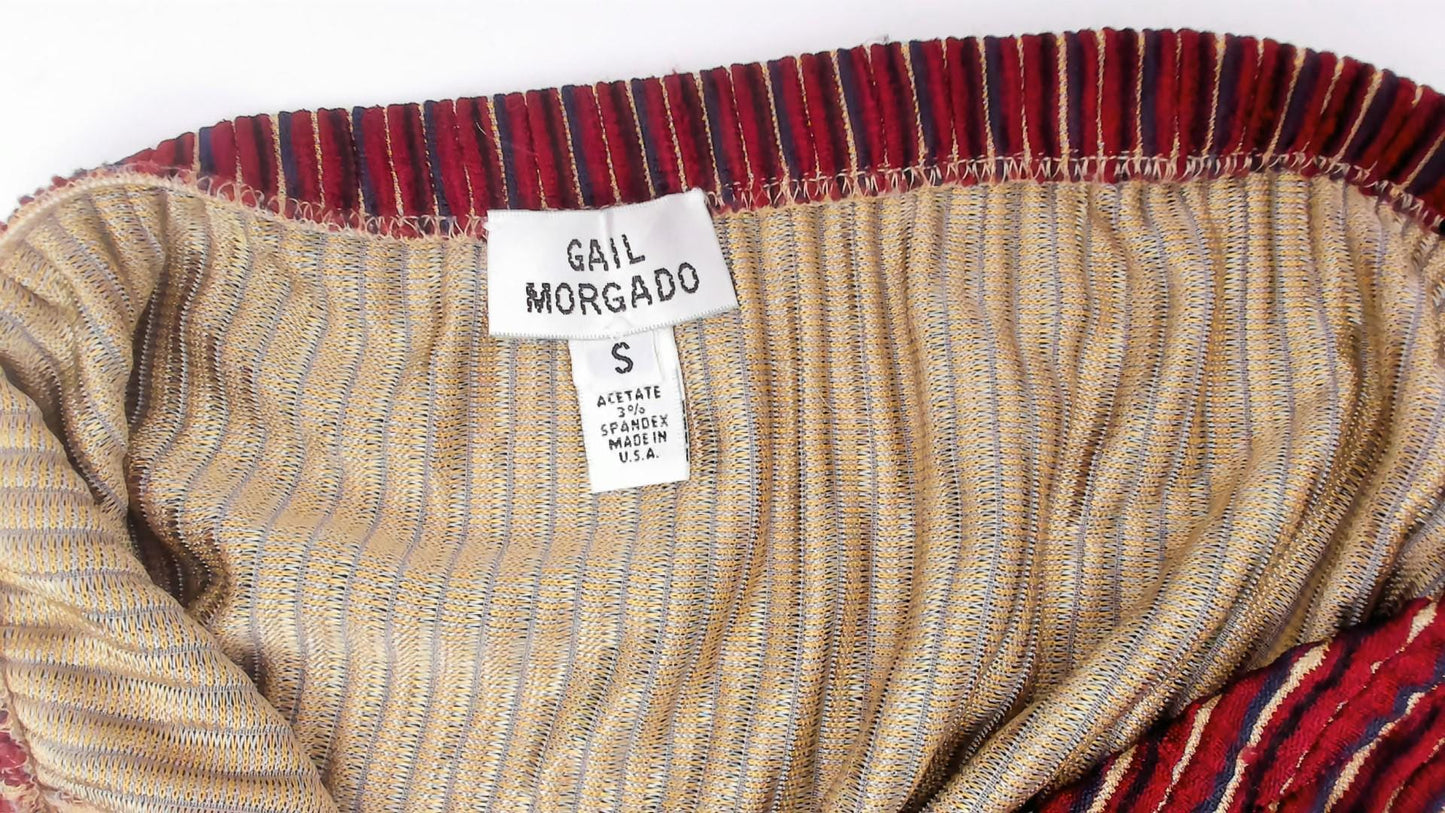 80s Gail Morgado Burgundy Pinstripe Midi Skirt Chevron Panel Small