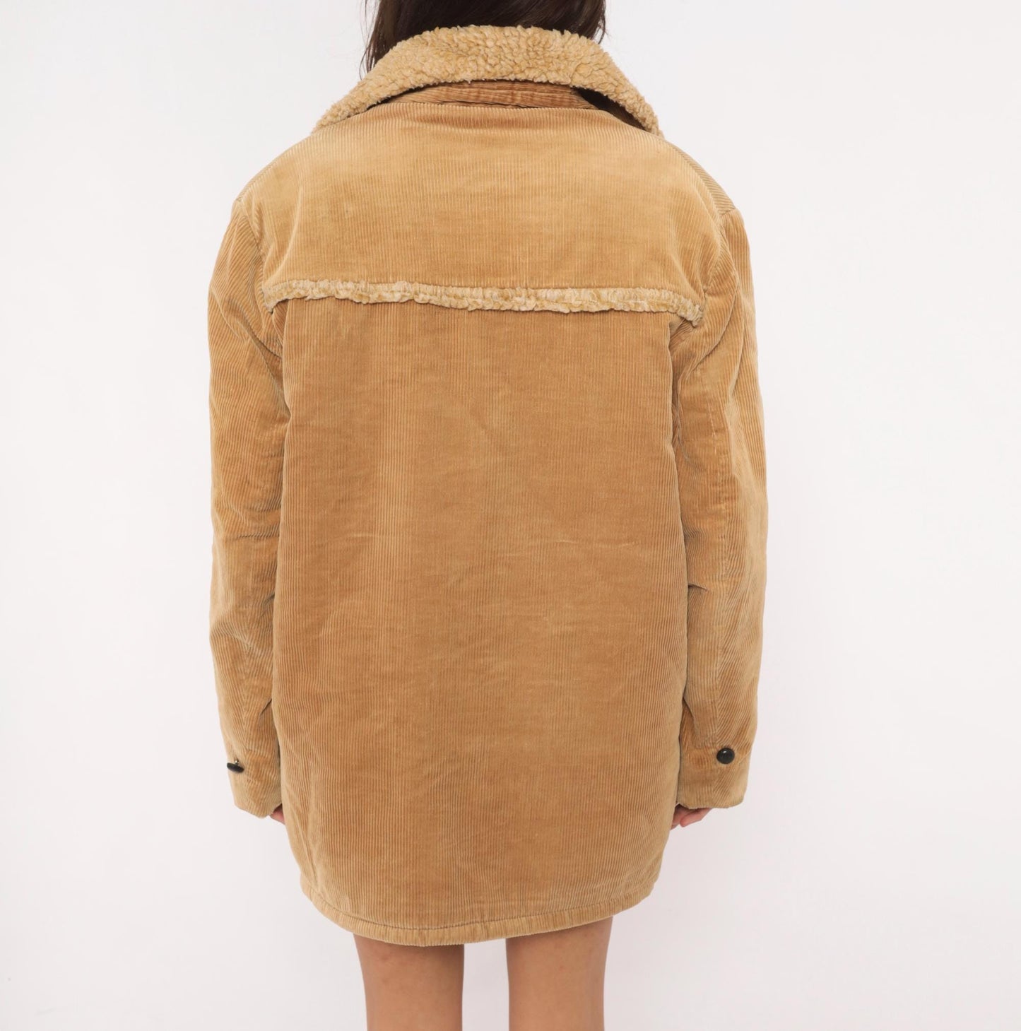 70s JCPenney Tan Corduroy Sherpa Coat Button Front Jacket Medium M