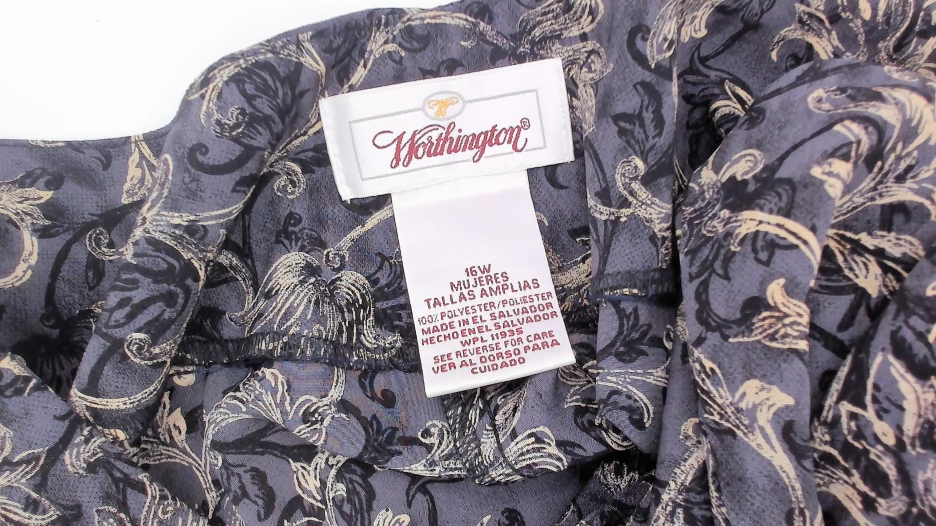 90s Worthington Baroque Maxi Dress Charcoal Floral Tank Tie Back Plus Size 1X