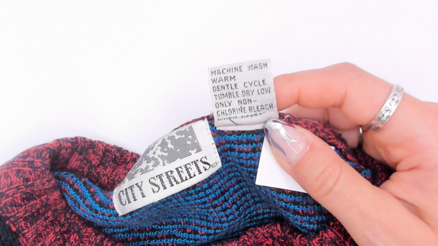 80s City Streets Abstract Knit Sweater Burgundy Teal Intarsia Medium
