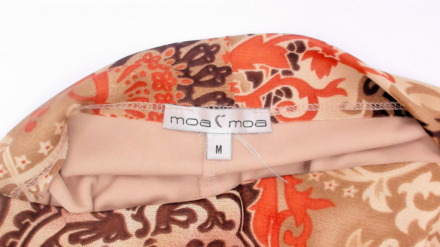 Y2K Moa Moa Paisley Medallion Dress Long Sleeve Boat Neck Brown Tan Medium M