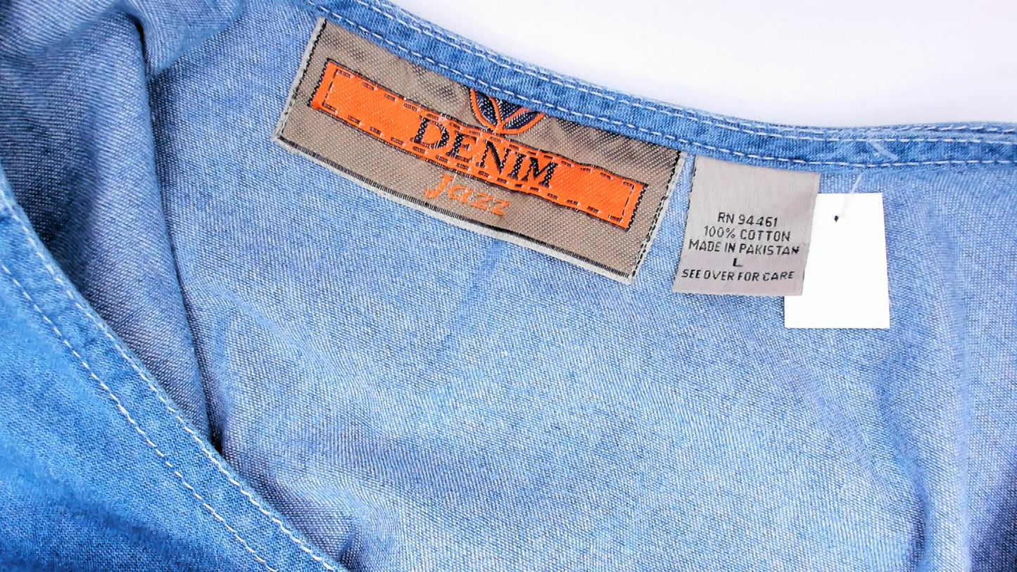 90s Denim Jazz Jumper Dress Sleeveless Scoop Neck Blue Shift Large L
