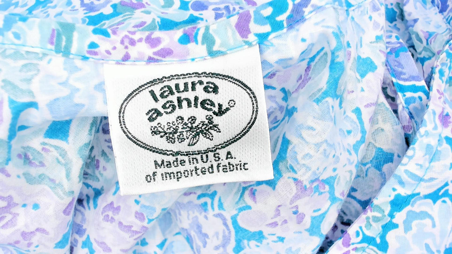 90s Laura Ashley Floral Cotton Sundress Drop Waist Knee-Length Small
