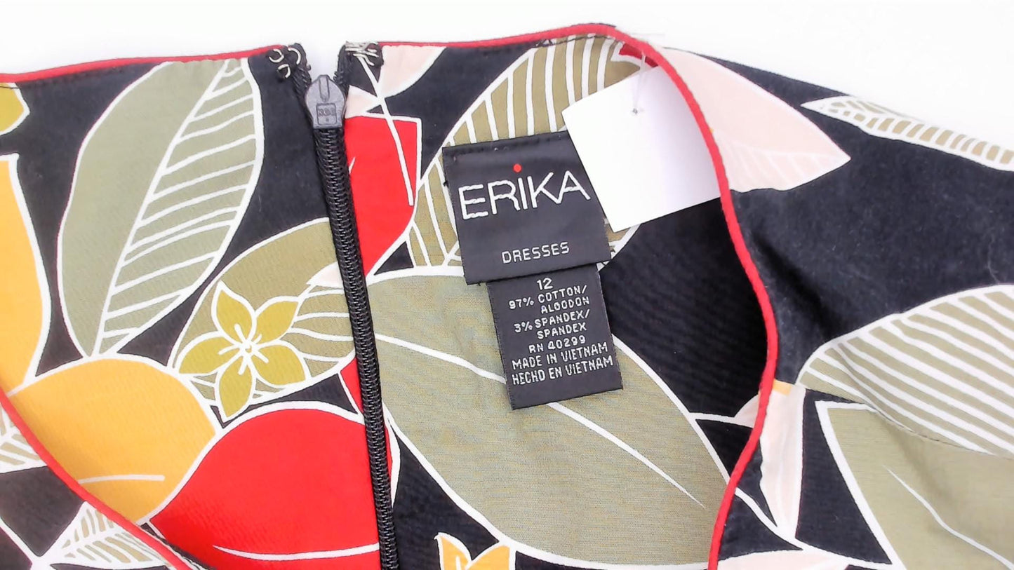 Y2K Erika Dresses Tropical Floral Sundress Black Red Yellow Knee-Length Large L