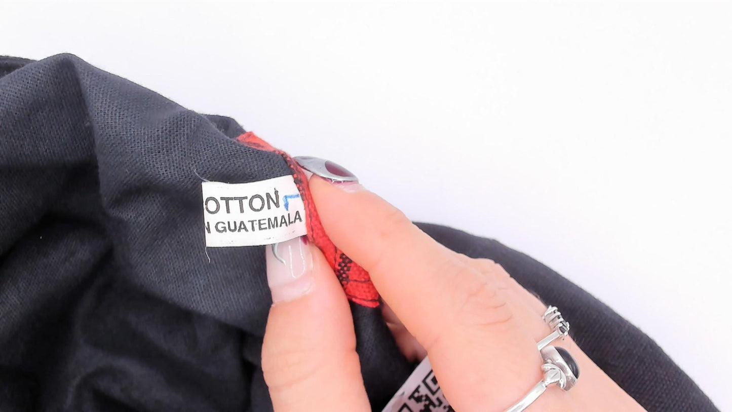 90s Black Cotton Ikat Woven Jacket Red Geometric Folk Art Medium M