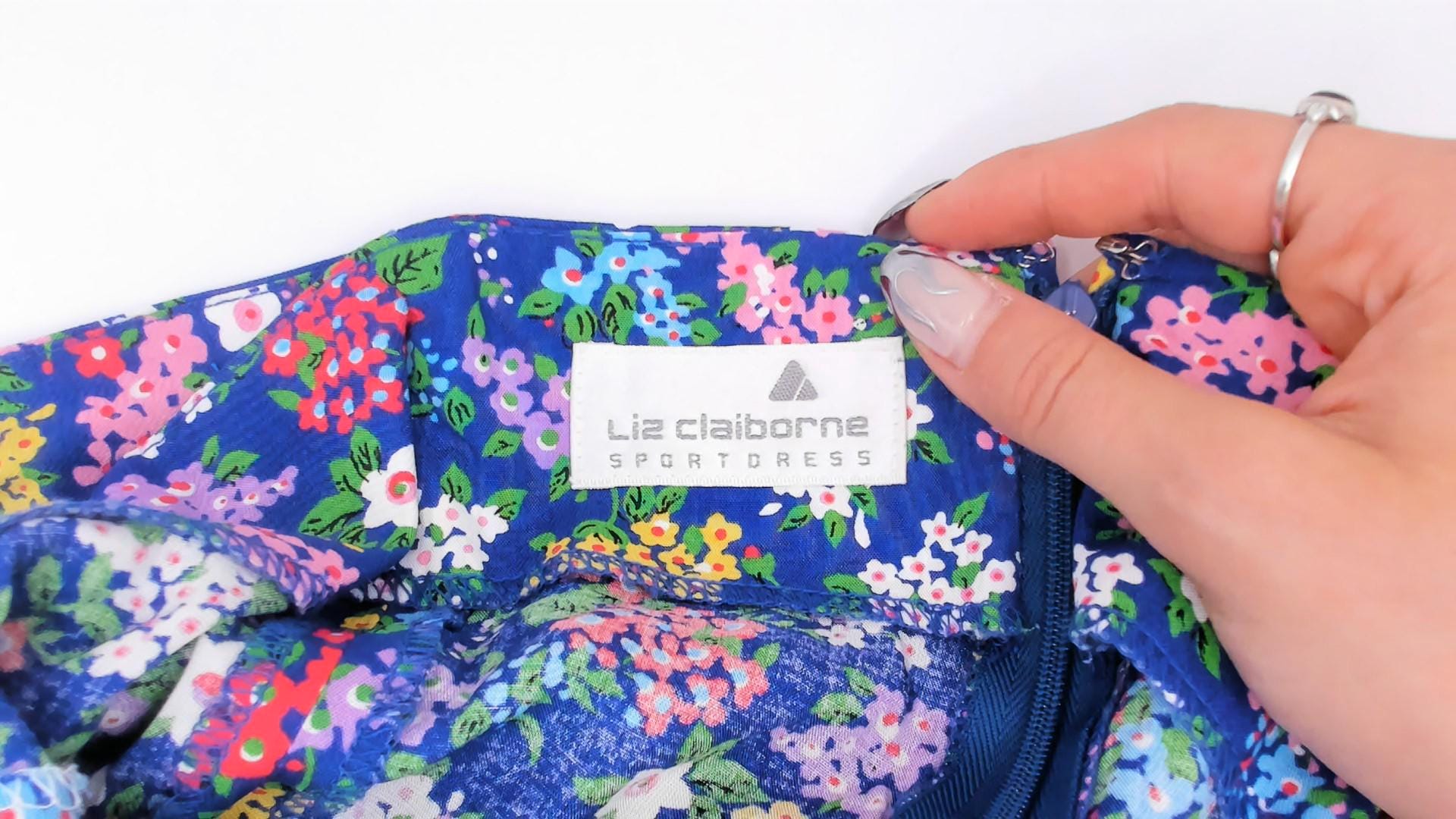 90s Liz Claiborne Floral Sundress Blue Pink Garden Print Mini Medium M