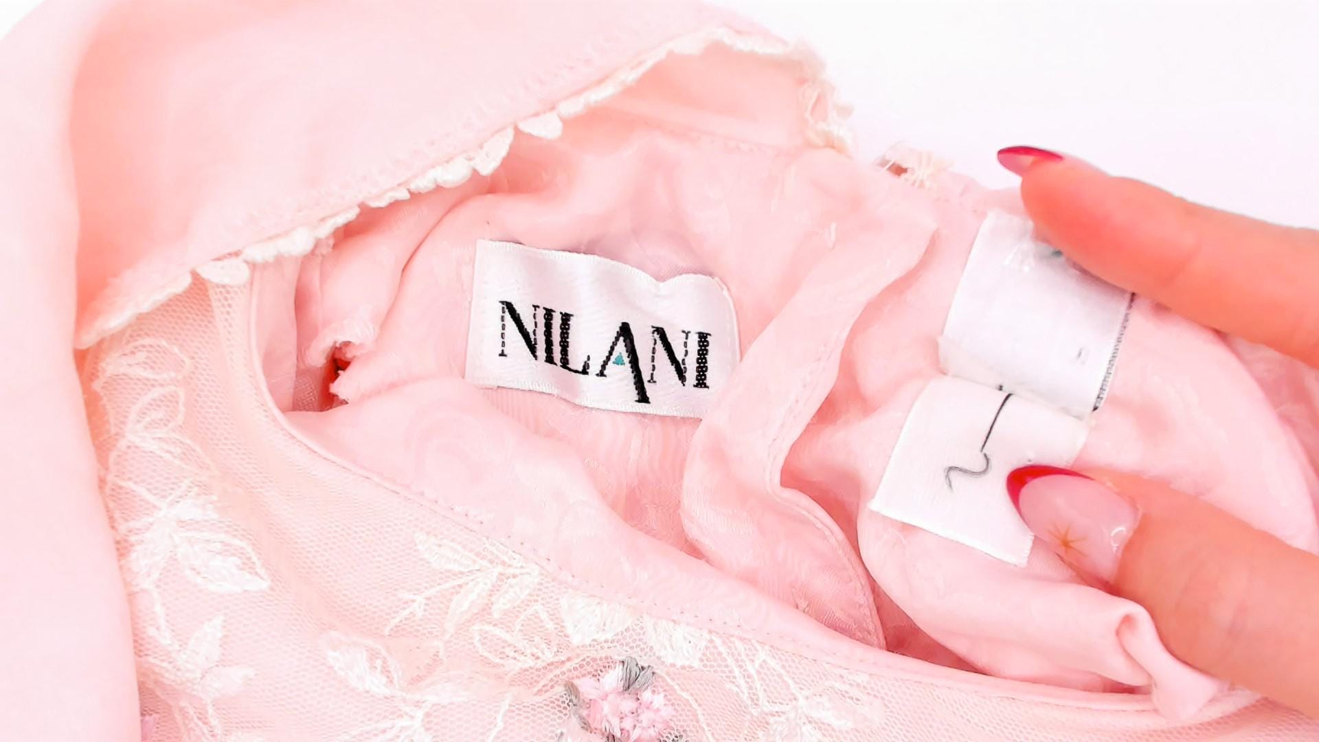 80s Nilani Blush Pink Maxi Dress Lace Cape Collar Floral Jacquard Small