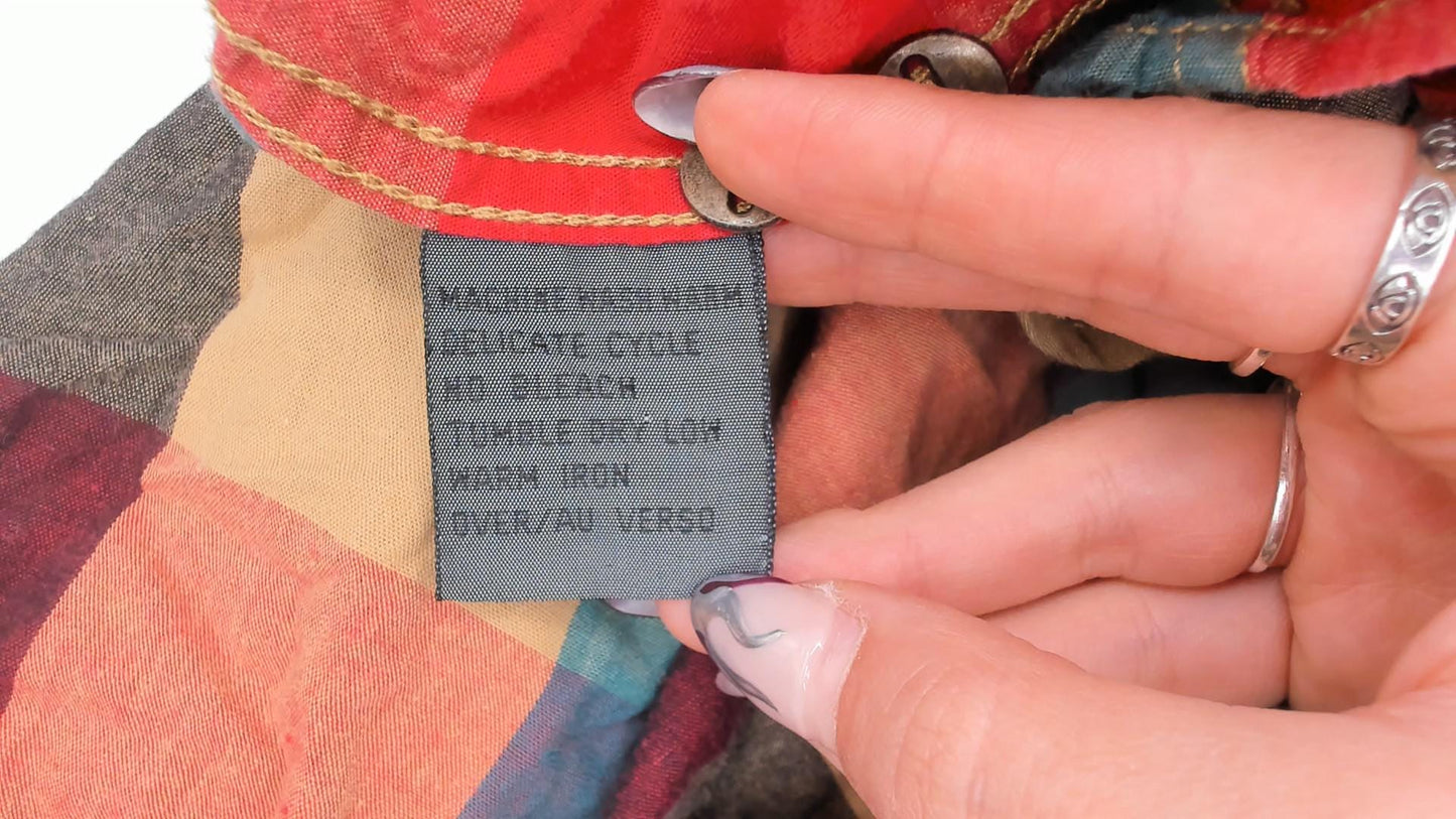 90s Lizwear Plaid Flannel Shirt Button Front Red Teal Cotton Medium