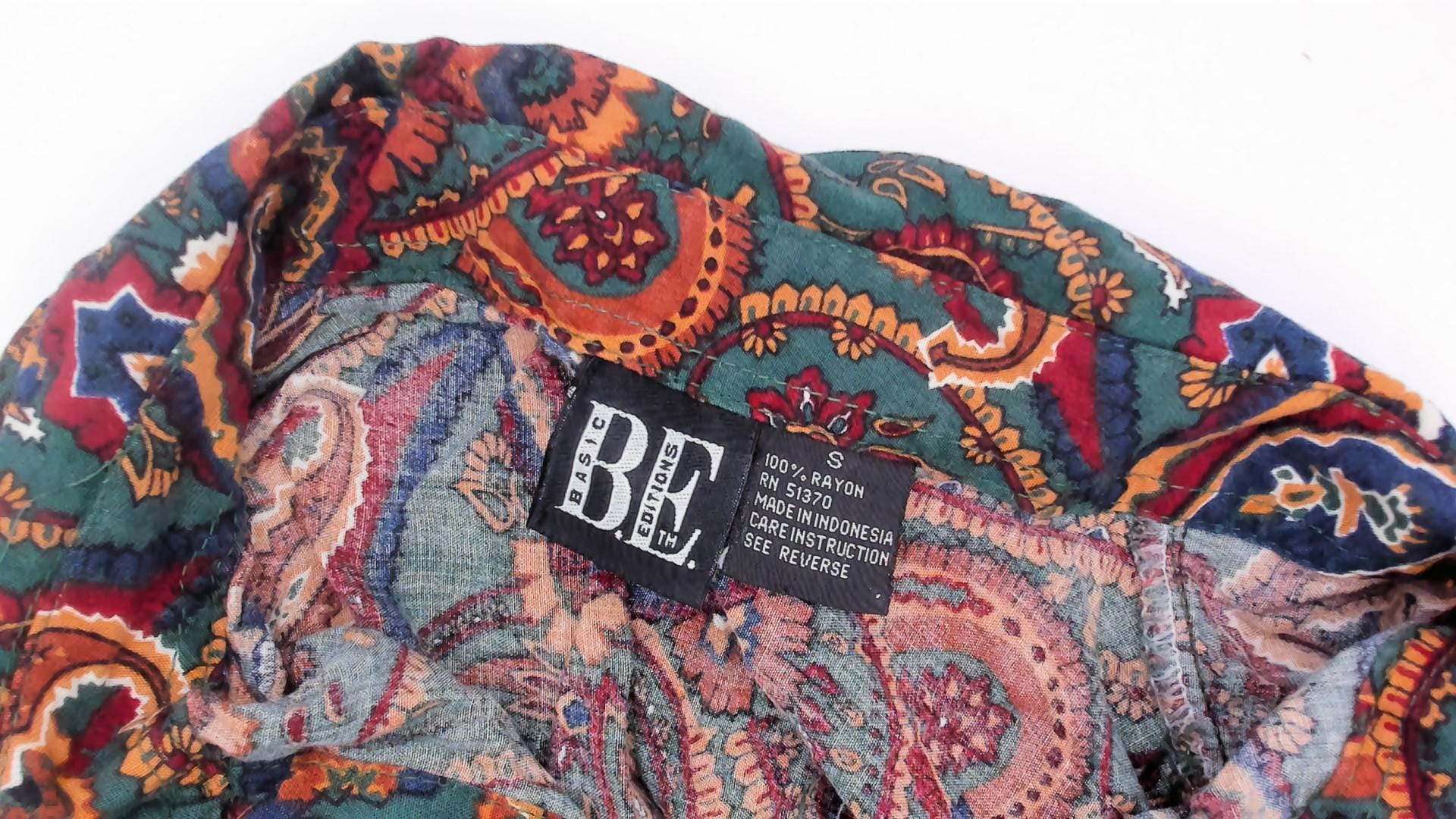 90s Basic Editions Paisley Button Up Shirt Teal Burgundy Small S