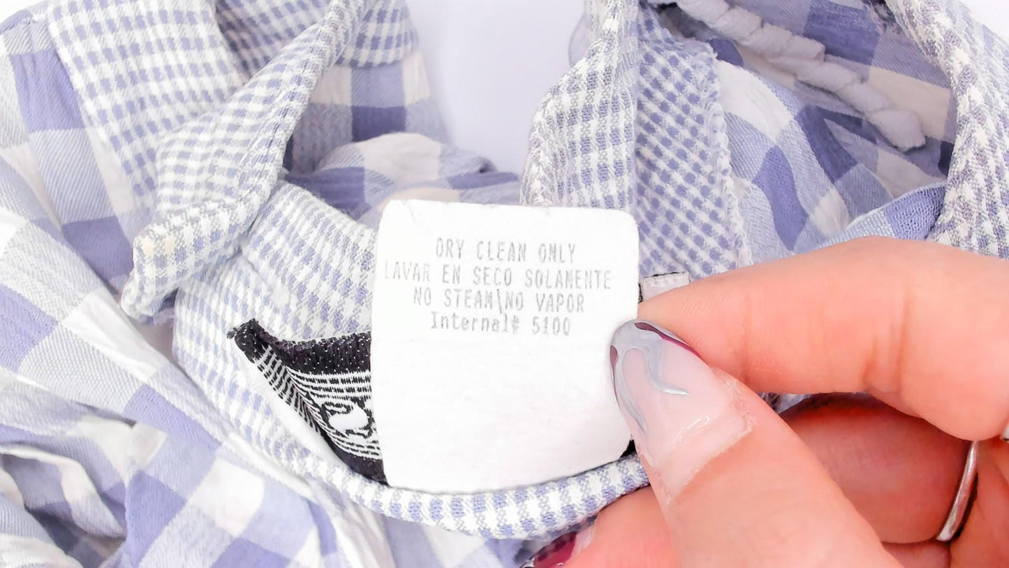 90s SL Fashions Gingham Midi Dress Blue White Check Button Back Medium