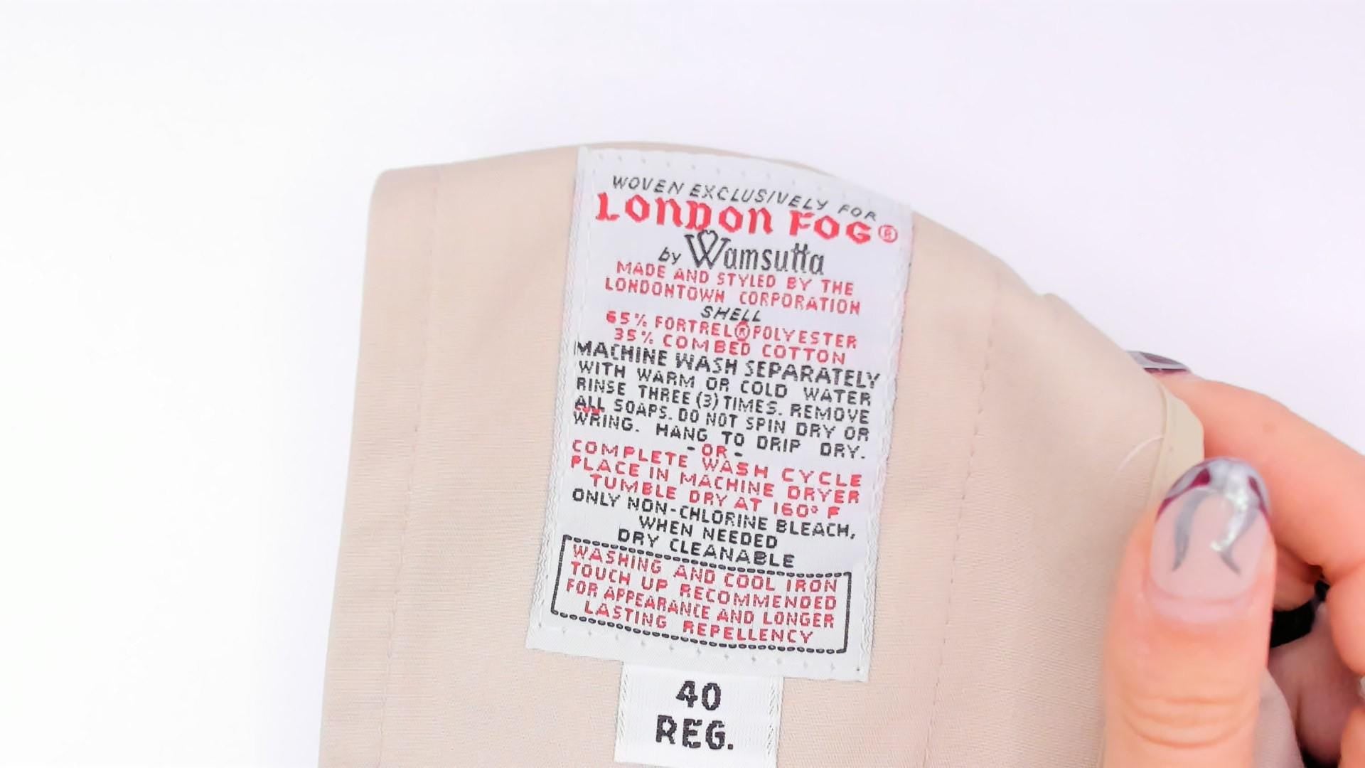 80s London Fog Trench Coat Beige Long Spread Collar Single Button Large